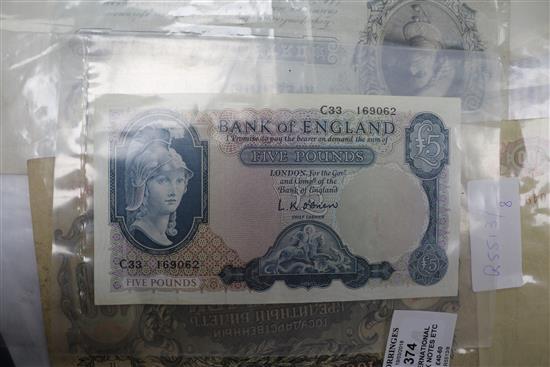 A collection of bank notes including Bank of England